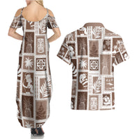 Hawaii Christmas Retro Patchwork Couples Matching Summer Maxi Dress and Hawaiian Shirt Brown LT7 - Wonder Print Shop