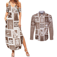 Hawaii Christmas Retro Patchwork Couples Matching Summer Maxi Dress and Long Sleeve Button Shirt Brown LT7 - Wonder Print Shop