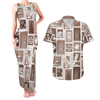 Hawaii Christmas Retro Patchwork Couples Matching Tank Maxi Dress and Hawaiian Shirt Brown LT7 - Wonder Print Shop