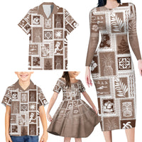 Hawaii Christmas Retro Patchwork Family Matching Long Sleeve Bodycon Dress and Hawaiian Shirt Brown LT7 - Wonder Print Shop
