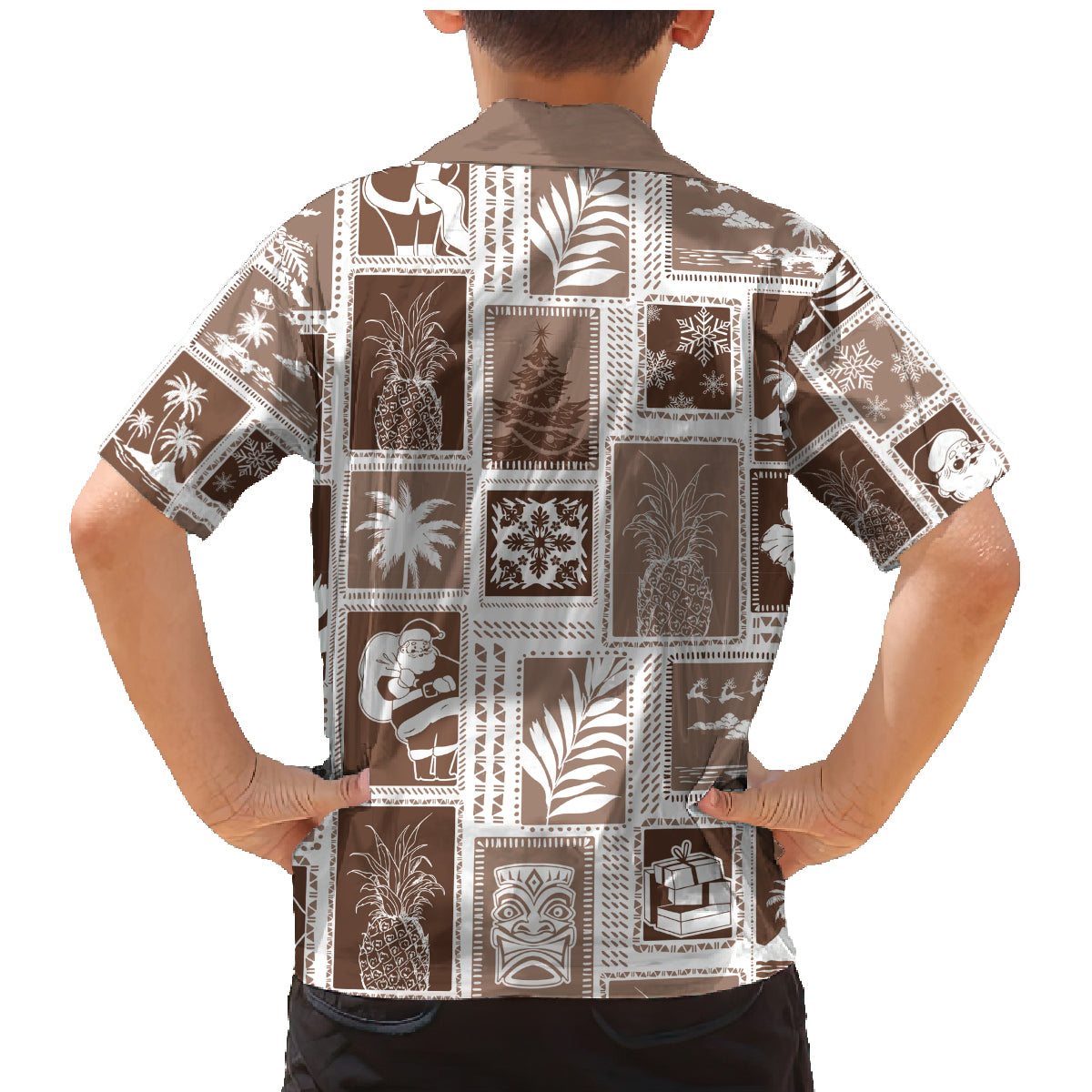 Hawaii Christmas Retro Patchwork Family Matching Mermaid Dress and Hawaiian Shirt Brown LT7 - Wonder Print Shop