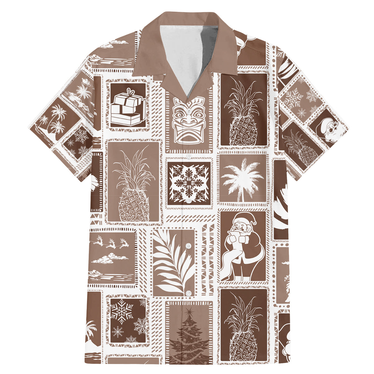 Hawaii Christmas Retro Patchwork Family Matching Mermaid Dress and Hawaiian Shirt Brown LT7 - Wonder Print Shop