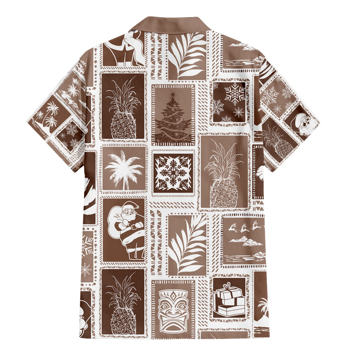 Hawaii Christmas Retro Patchwork Family Matching Mermaid Dress and Hawaiian Shirt Brown LT7 - Wonder Print Shop