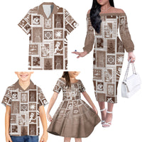 Hawaii Christmas Retro Patchwork Family Matching Off Shoulder Long Sleeve Dress and Hawaiian Shirt Brown - Wonder Print Shop