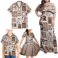 Hawaii Christmas Retro Patchwork Family Matching Off Shoulder Maxi Dress and Hawaiian Shirt Brown LT7 - Wonder Print Shop