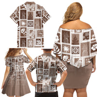 Hawaii Christmas Retro Patchwork Family Matching Off Shoulder Short Dress and Hawaiian Shirt Brown LT7 - Wonder Print Shop