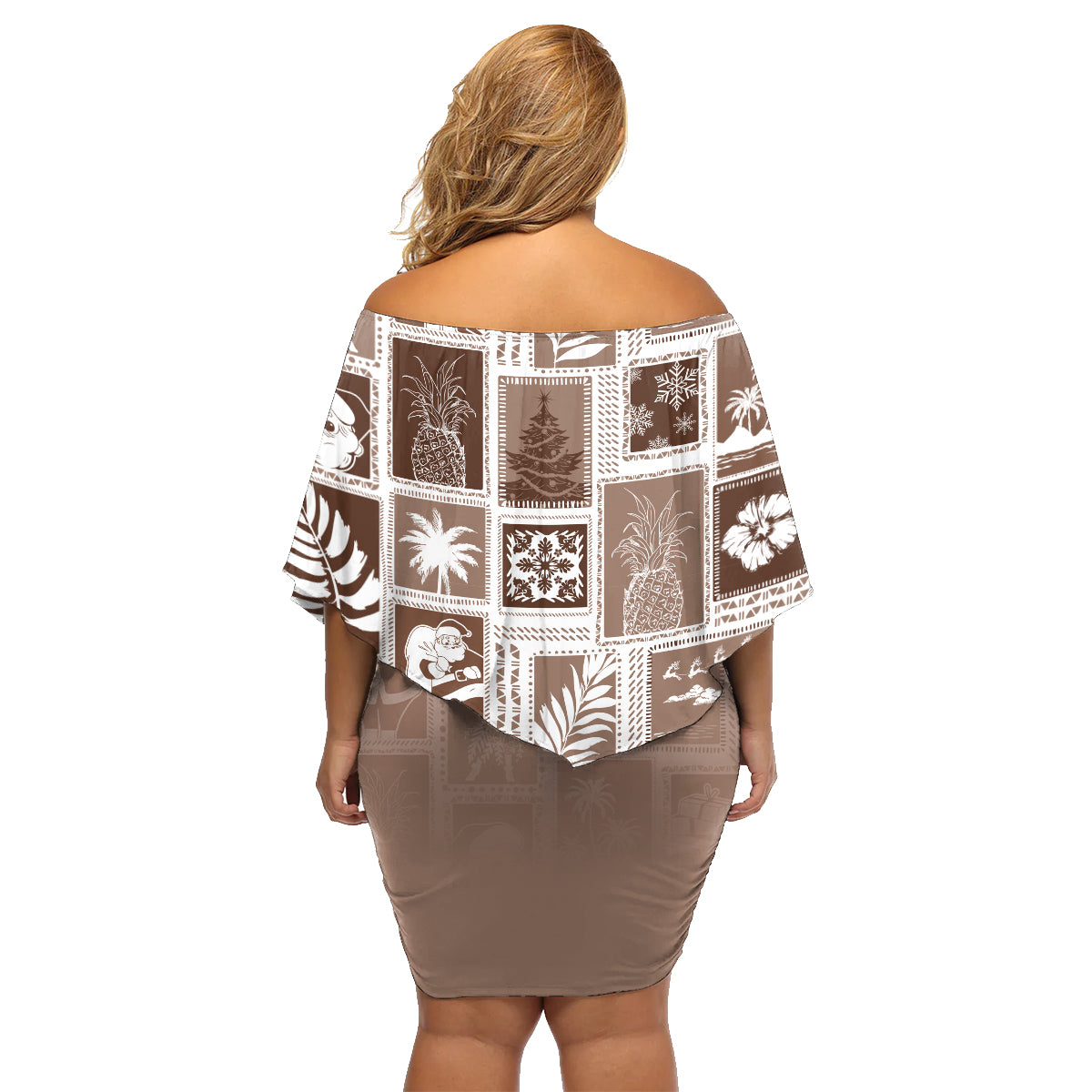 Hawaii Christmas Retro Patchwork Family Matching Off Shoulder Short Dress and Hawaiian Shirt Brown LT7 - Wonder Print Shop