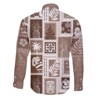 Hawaii Christmas Retro Patchwork Family Matching Short Sleeve Bodycon Dress and Hawaiian Shirt Brown - Wonder Print Shop