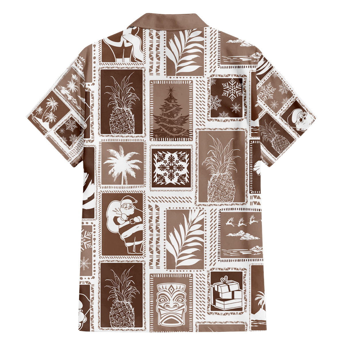 Hawaii Christmas Retro Patchwork Family Matching Tank Maxi Dress and Hawaiian Shirt Brown - Wonder Print Shop