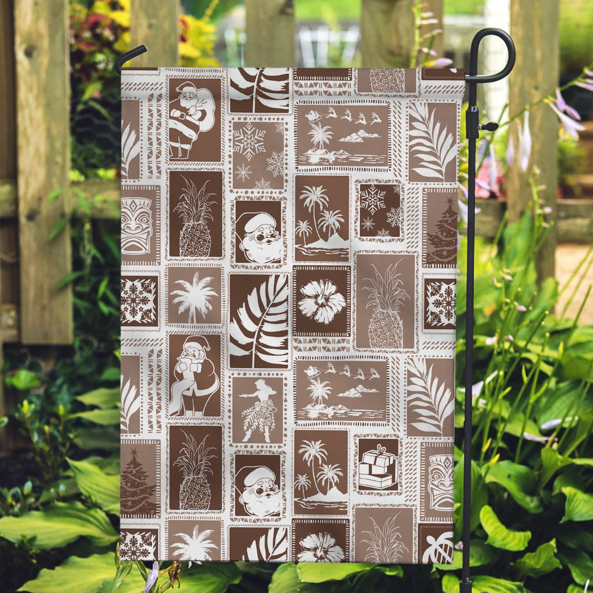 Hawaii Christmas Retro Patchwork Garden Flag Brown - Wonder Print Shop