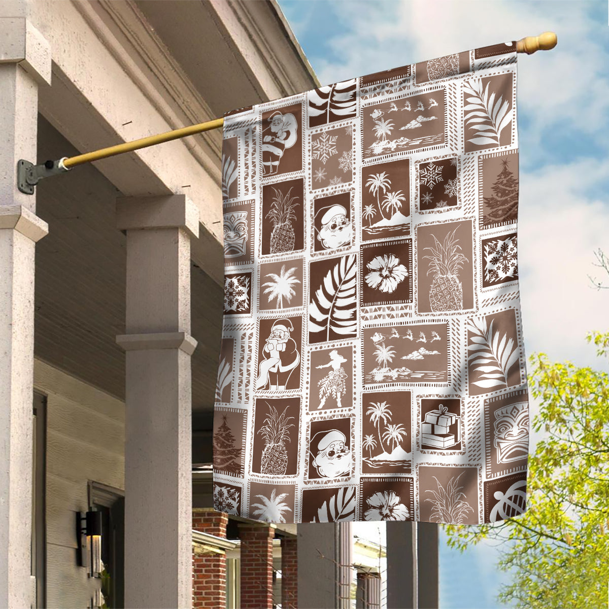 Hawaii Christmas Retro Patchwork Garden Flag Brown - Wonder Print Shop