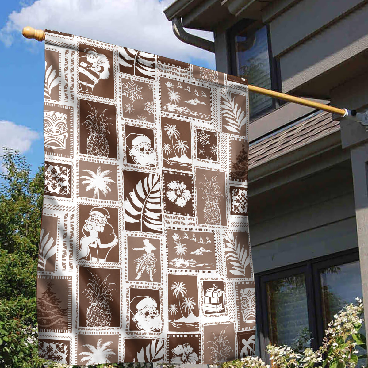 Hawaii Christmas Retro Patchwork Garden Flag Brown - Wonder Print Shop
