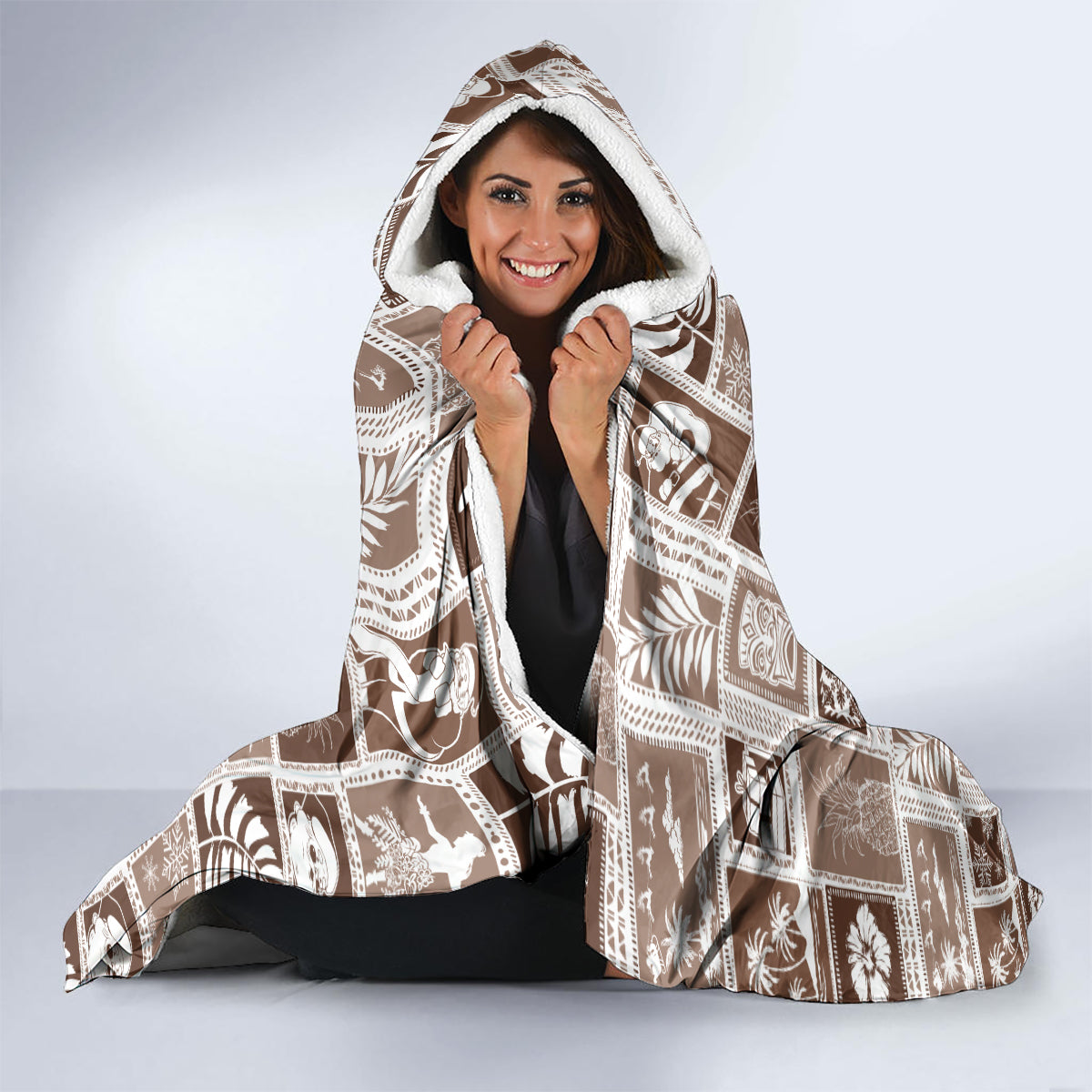 hawaii-christmas-retro-patchwork-hooded-blanket-brown