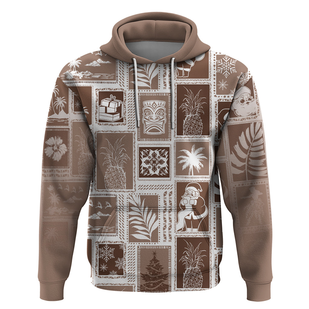 Hawaii Christmas Retro Patchwork Hoodie Brown - Wonder Print Shop