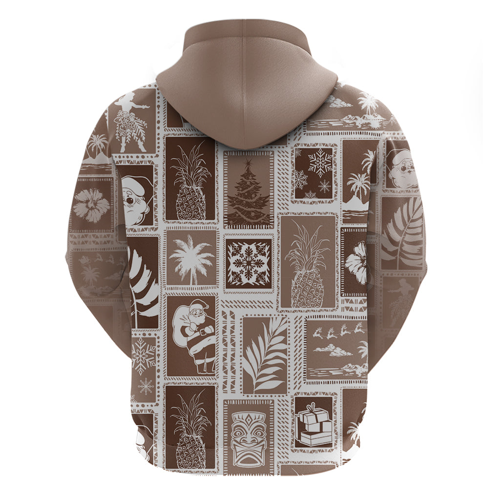 Hawaii Christmas Retro Patchwork Hoodie Brown - Wonder Print Shop