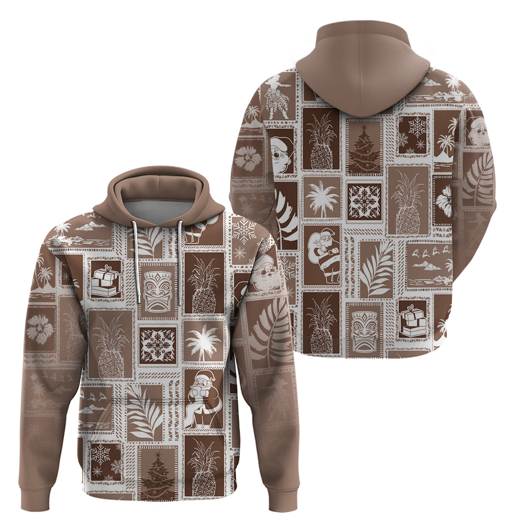 Hawaii Christmas Retro Patchwork Hoodie Brown - Wonder Print Shop