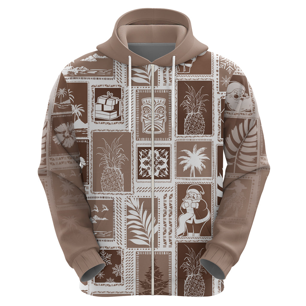 Hawaii Christmas Retro Patchwork Hoodie Brown - Wonder Print Shop