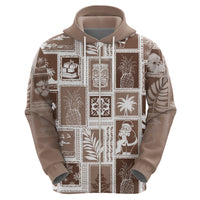 Hawaii Christmas Retro Patchwork Hoodie Brown - Wonder Print Shop