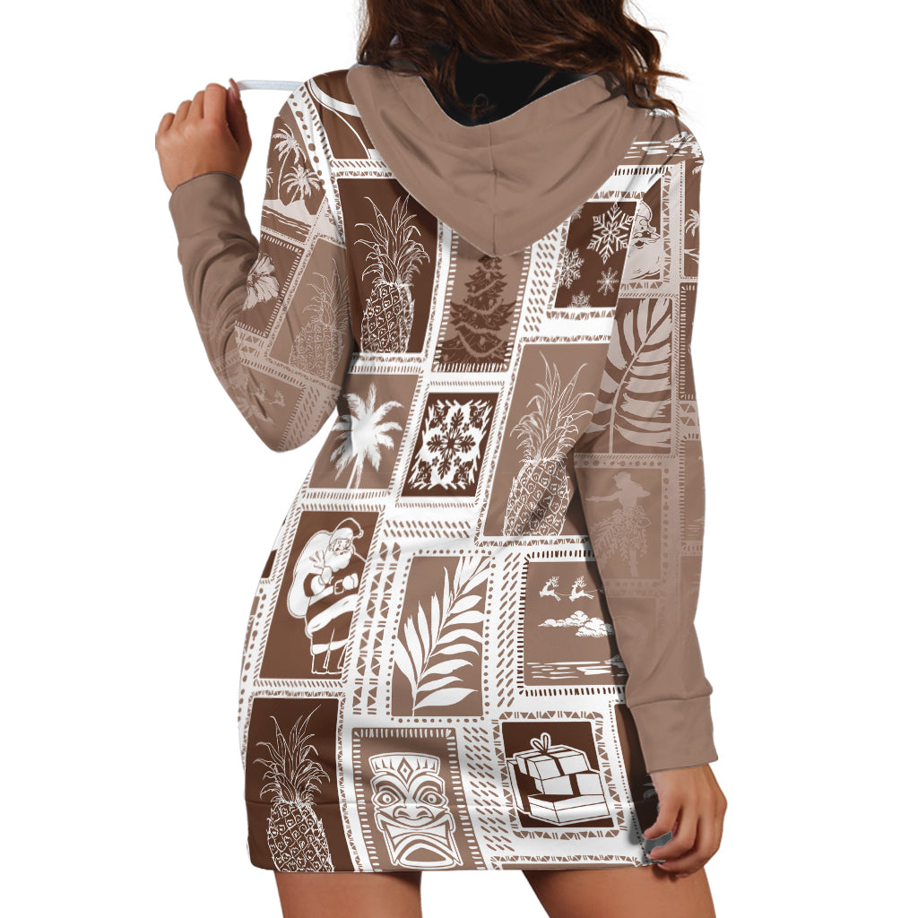 Hawaii Christmas Retro Patchwork Hoodie Dress Brown - Wonder Print Shop