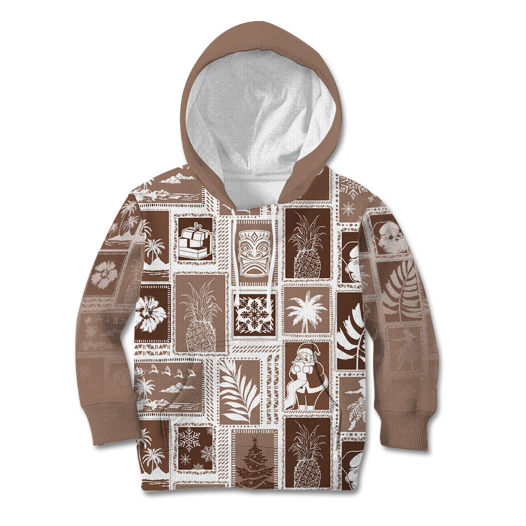 Hawaii Christmas Retro Patchwork Kid Hoodie Brown - Wonder Print Shop