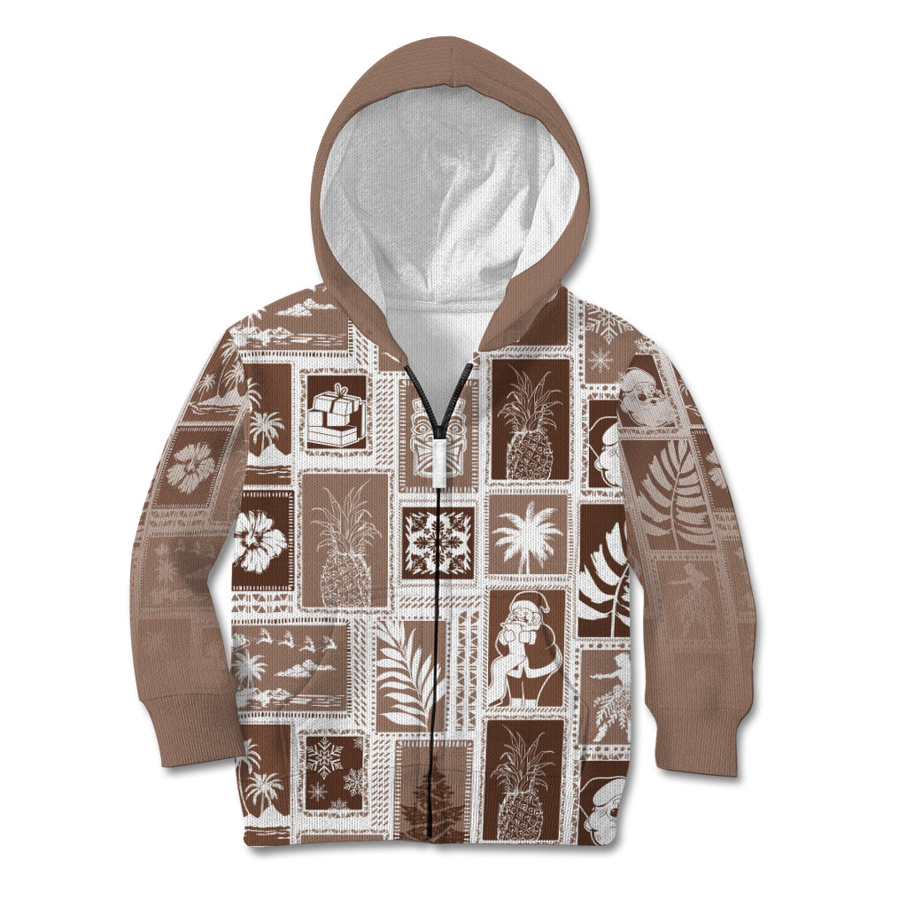 Hawaii Christmas Retro Patchwork Kid Hoodie Brown - Wonder Print Shop