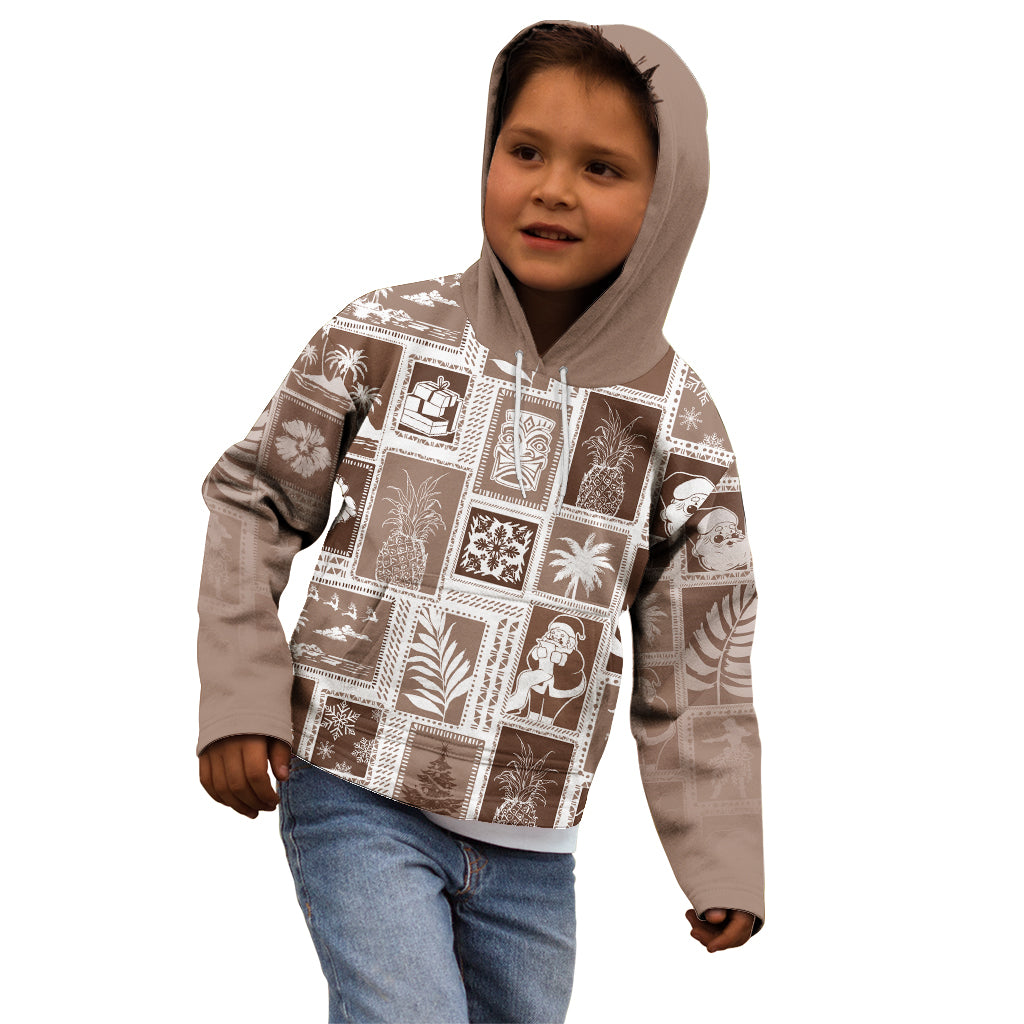 Hawaii Christmas Retro Patchwork Kid Hoodie Brown - Wonder Print Shop