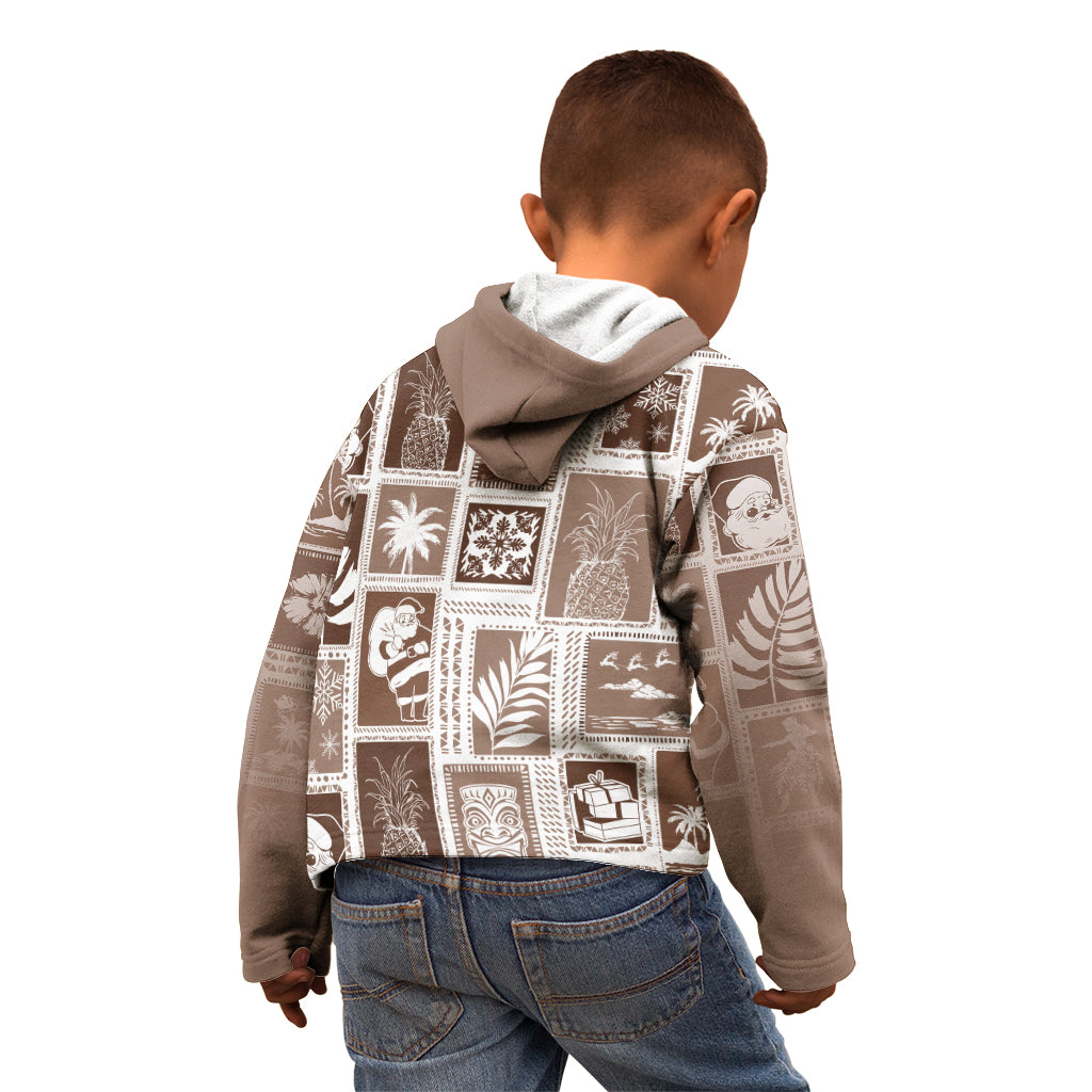 Hawaii Christmas Retro Patchwork Kid Hoodie Brown - Wonder Print Shop