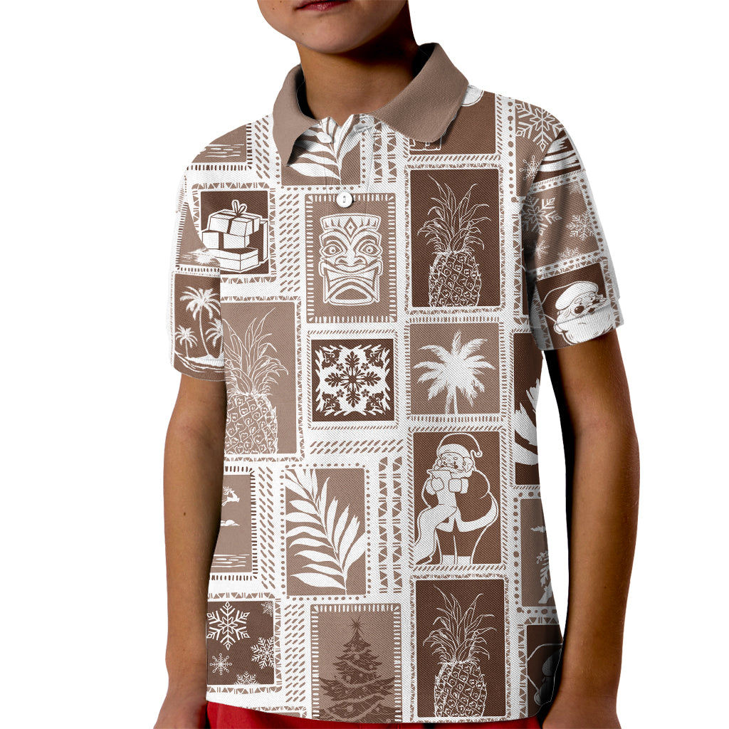 Hawaii Christmas Retro Patchwork Kid Polo Shirt Brown - Wonder Print Shop