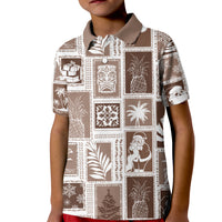 Hawaii Christmas Retro Patchwork Kid Polo Shirt Brown - Wonder Print Shop