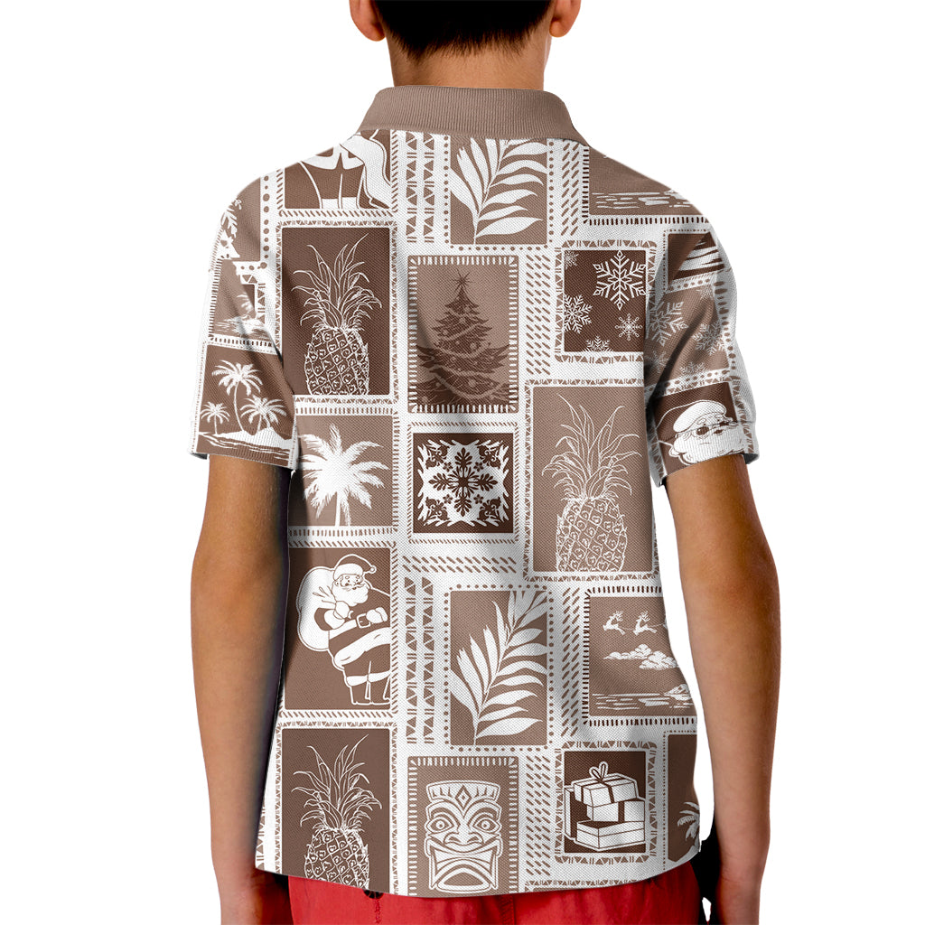 Hawaii Christmas Retro Patchwork Kid Polo Shirt Brown - Wonder Print Shop