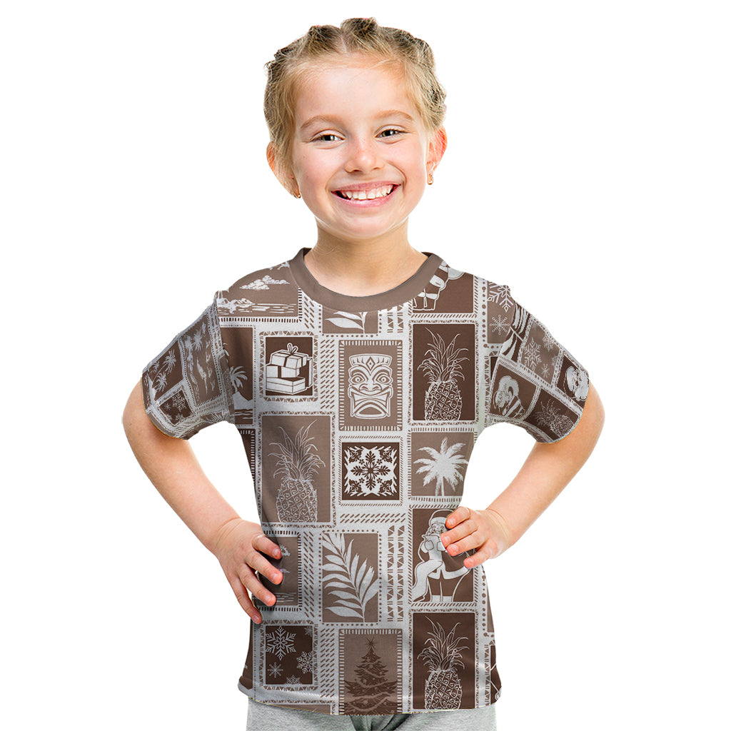 Hawaii Christmas Retro Patchwork Kid T Shirt Brown - Wonder Print Shop