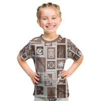 Hawaii Christmas Retro Patchwork Kid T Shirt Brown - Wonder Print Shop