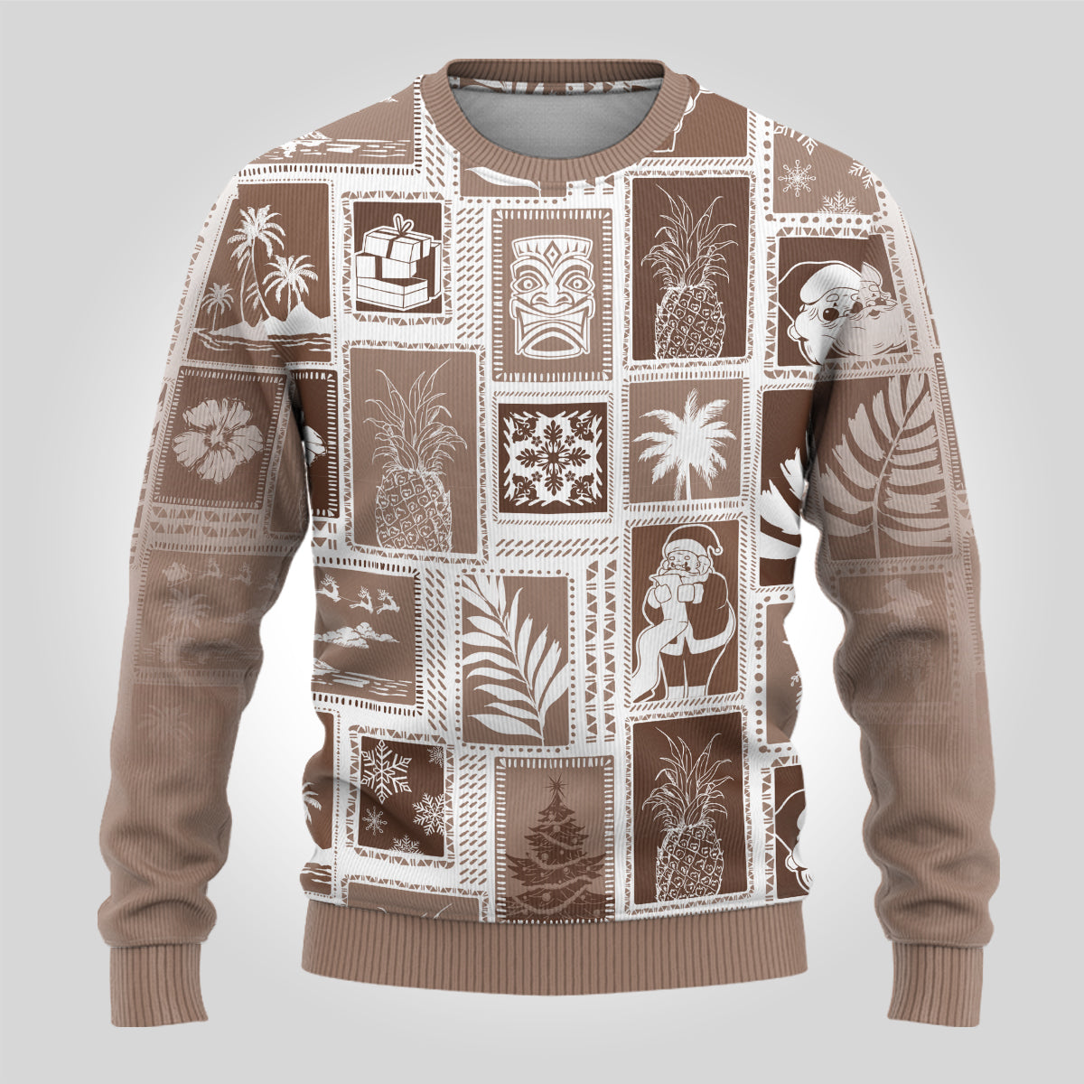 Hawaii Christmas Ugly Christmas Sweater Retro Patchwork - Brown - Wonder Print Shop