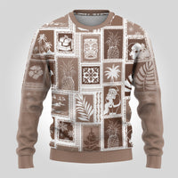 Hawaii Christmas Ugly Christmas Sweater Retro Patchwork - Brown - Wonder Print Shop