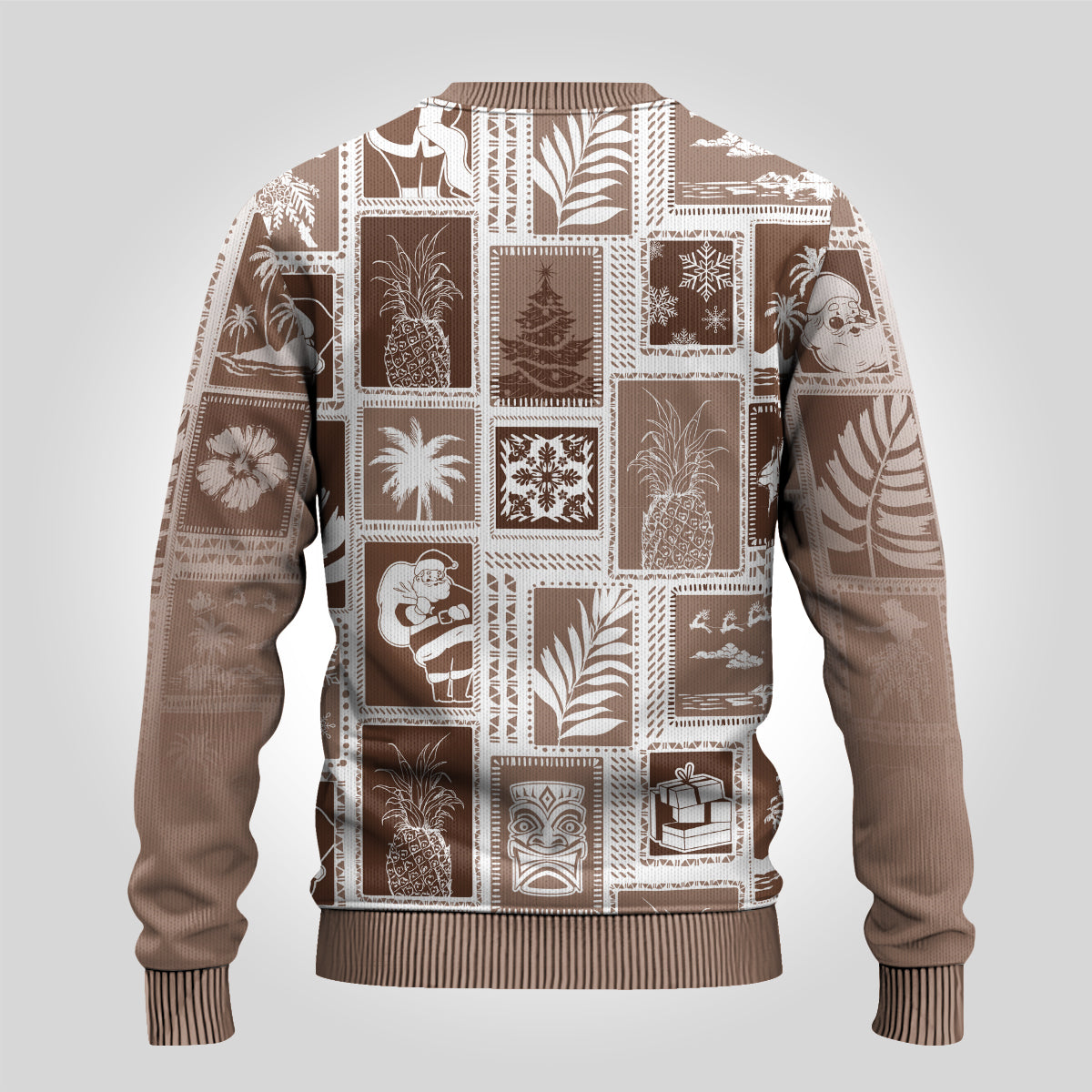 Hawaii Christmas Ugly Christmas Sweater Retro Patchwork - Brown - Wonder Print Shop