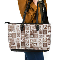 Hawaii Christmas Retro Patchwork Leather Tote Bag Brown - Wonder Print Shop