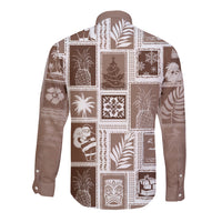 Hawaii Christmas Retro Patchwork Long Sleeve Button Shirt Brown - Wonder Print Shop