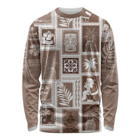 Hawaii Christmas Retro Patchwork Long Sleeve Shirt Brown - Wonder Print Shop