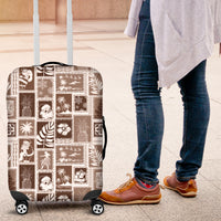 Hawaii Christmas Retro Patchwork Luggage Cover Brown - Wonder Print Shop