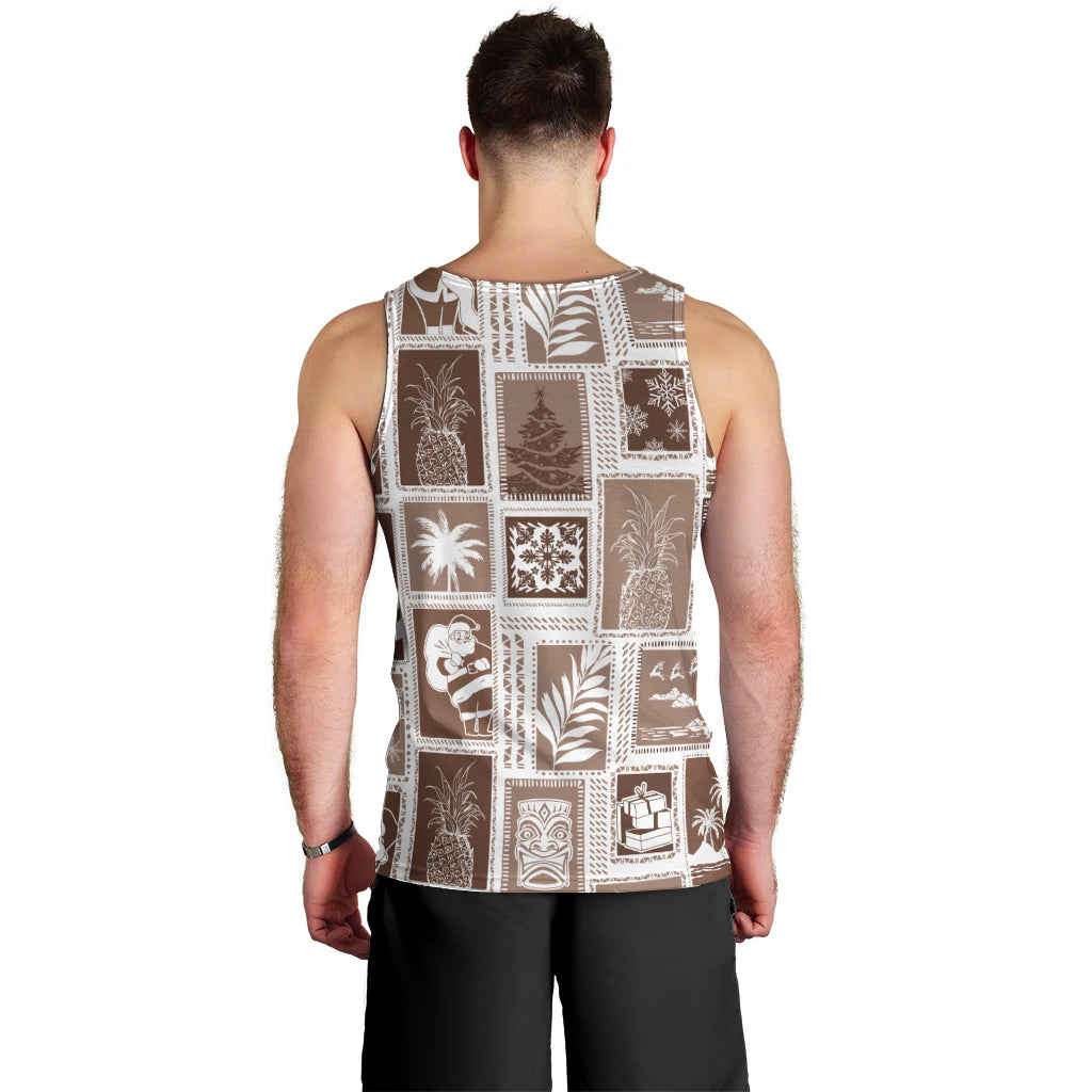 Hawaii Christmas Retro Patchwork Men Tank Top Brown - Wonder Print Shop