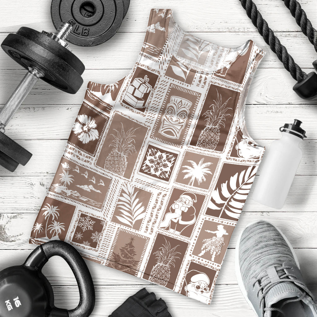 Hawaii Christmas Retro Patchwork Men Tank Top Brown - Wonder Print Shop