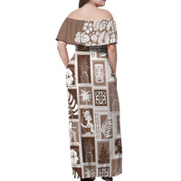 Hawaii Christmas Retro Patchwork Off Shoulder Maxi Dress Brown - Wonder Print Shop
