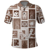 Hawaii Christmas Retro Patchwork Polo Shirt Brown - Wonder Print Shop