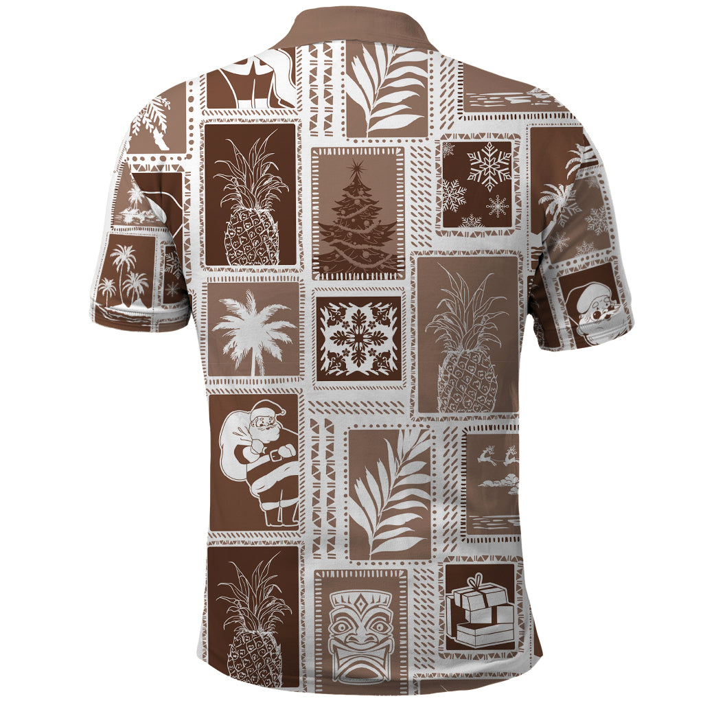 Hawaii Christmas Retro Patchwork Polo Shirt Brown - Wonder Print Shop