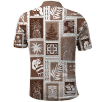 Hawaii Christmas Retro Patchwork Polo Shirt Brown - Wonder Print Shop