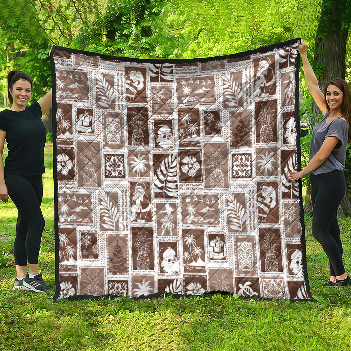 Hawaii Christmas Retro Patchwork Quilt Brown - Wonder Print Shop