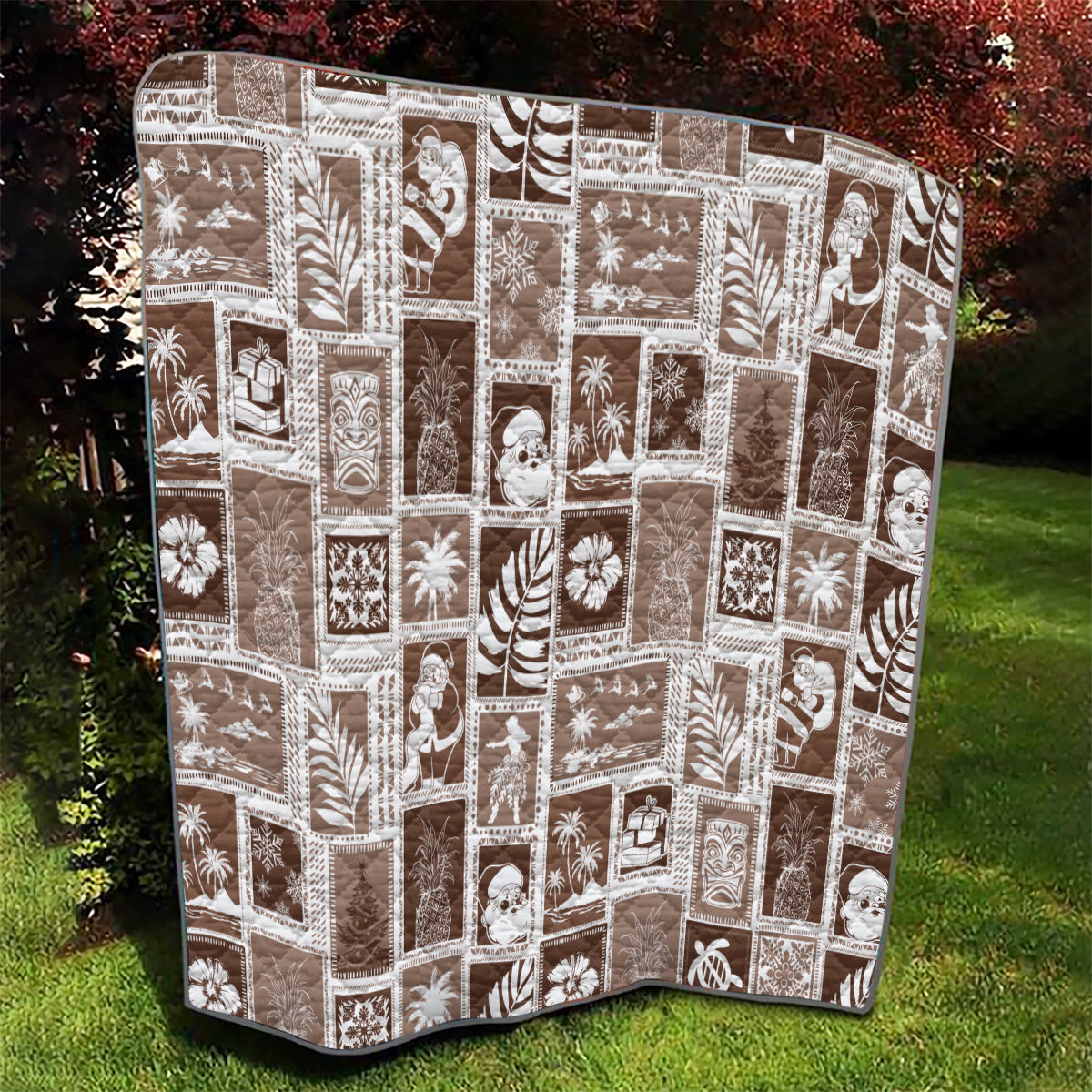 Hawaii Christmas Retro Patchwork Quilt Brown - Wonder Print Shop