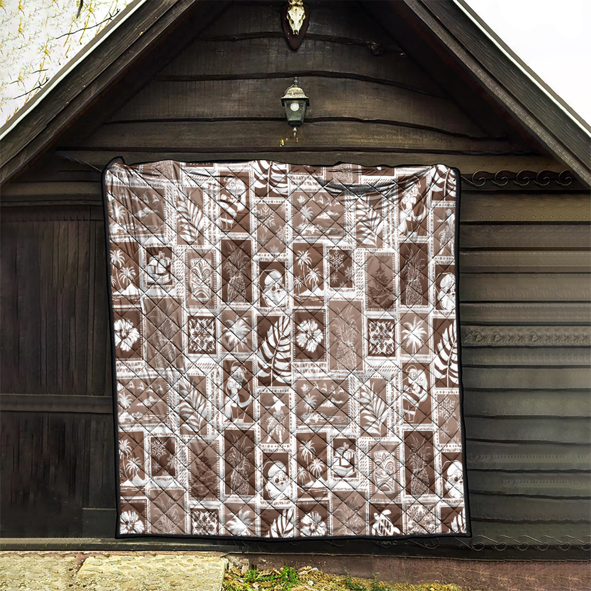 Hawaii Christmas Retro Patchwork Quilt Brown - Wonder Print Shop