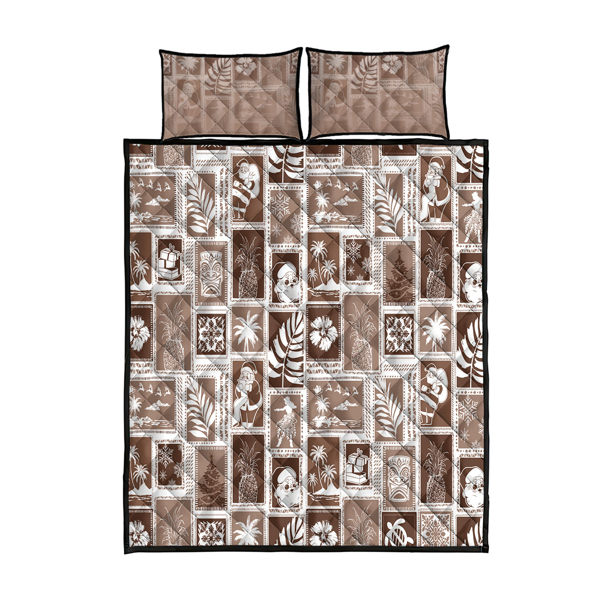 Hawaii Christmas Retro Patchwork Quilt Bed Set Brown - Wonder Print Shop