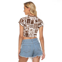 Hawaii Christmas Retro Patchwork Raglan Cropped T Shirt Brown - Wonder Print Shop